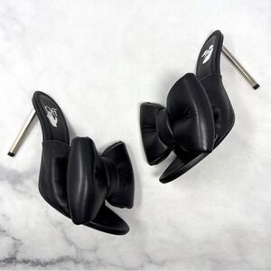 OFF-WHITE Leather Oversized Padded Bow Allen Wrench Mule Sandal Heels Black 36
